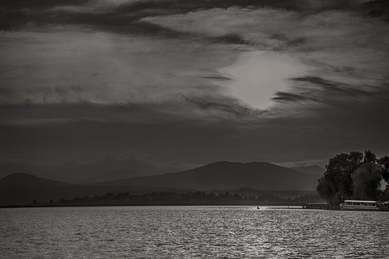 Lake with Mountains — Black, Dramatic