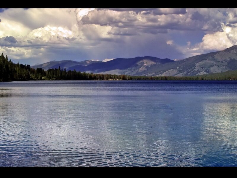 Lake with Mountains — Blue, Dramatic, Afternoon, Photograph, Trees, Clouds