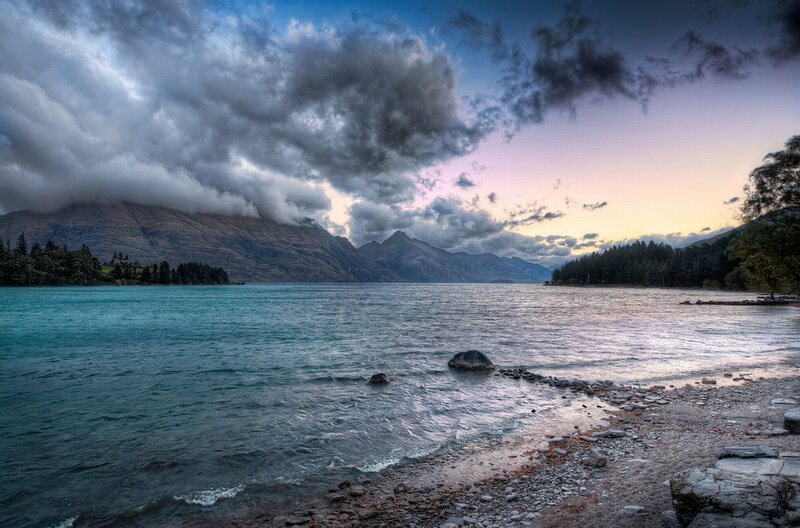 Lake with Mountains — Blue, Dramatic, Sunset