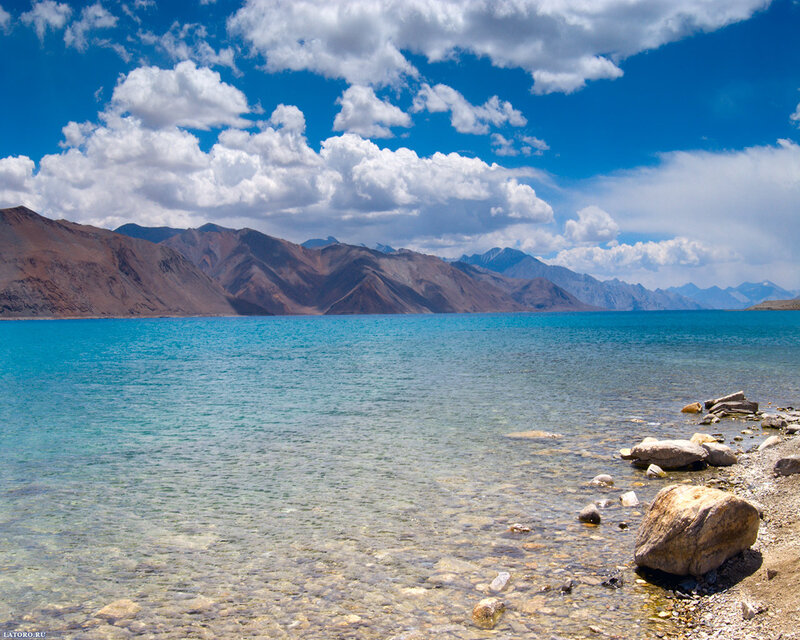 Lake with Mountains — Blue, Serene, Afternoon, Photograph, Clouds