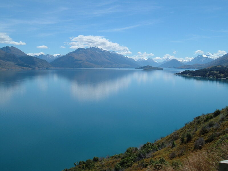 Lake with Mountains — Blue, Serene, Afternoon, Photograph, Sky, Island