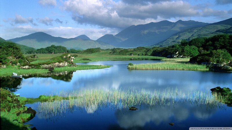 Lake with Mountains — Blue, Serene, Afternoon, Photograph, Trees, Boat
