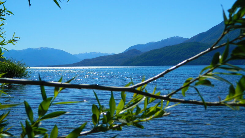 Lake with Mountains — Blue, Serene, Afternoon, Photograph, Trees, Branch