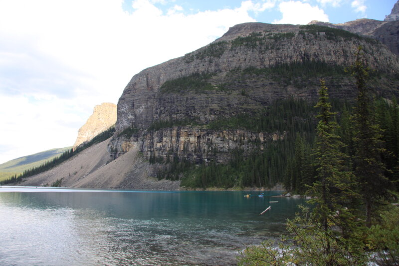 Lake with Mountains — Blue, Serene, Afternoon, Photograph, Trees, Kayaks