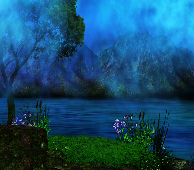 Lake with Mountains — Blue, Serene, Night