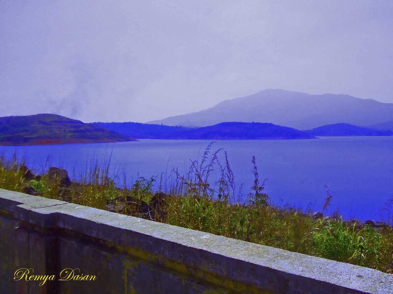 Lake with Mountains — Blue, Serene, Photograph, Grass