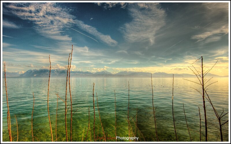Lake with Mountains — Blue, Serene, Sunset