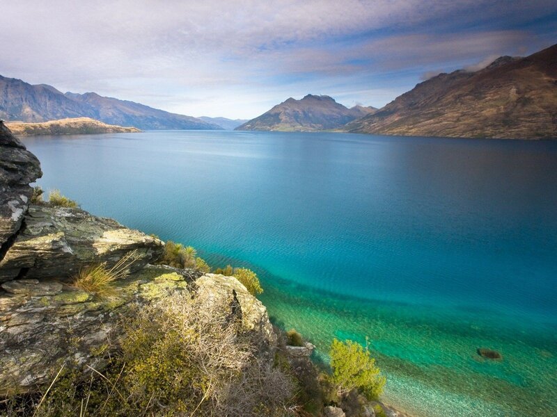 Lake with Mountains — Blue, Serene