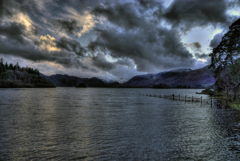 Lake with Mountains — Gray, Dramatic