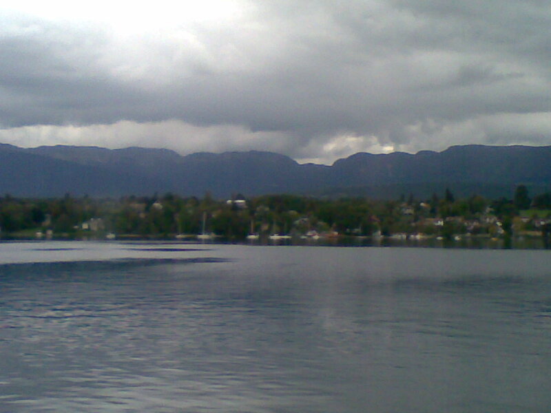 Lake with Mountains — Gray, Overcast