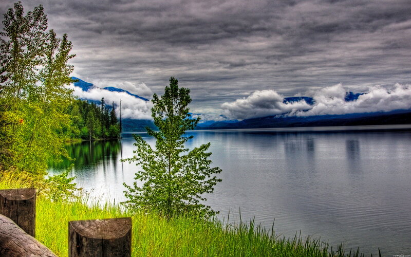 Lake with Mountains — Green, Dramatic, Afternoon
