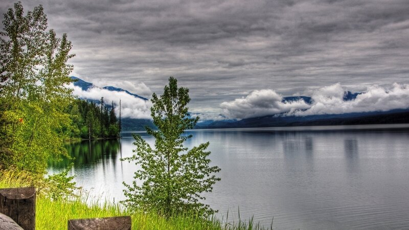 Lake with Mountains — Green, Dramatic, Photograph, Trees