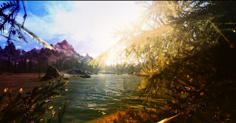 Lake with Mountains — Green, Serene, Sunset, 3d Render