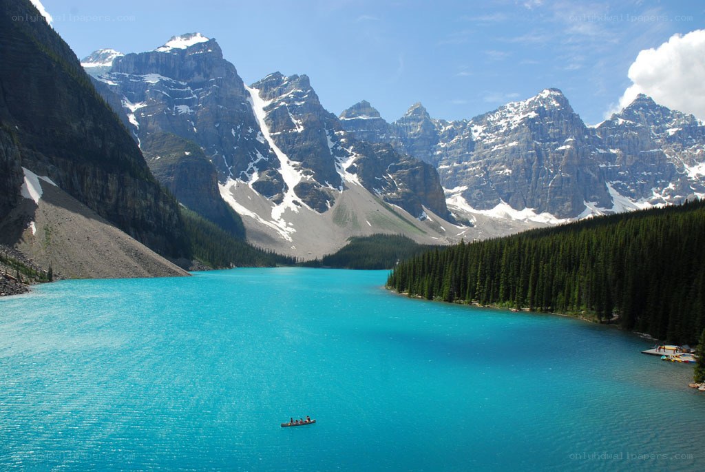 Lake with mountains in background
