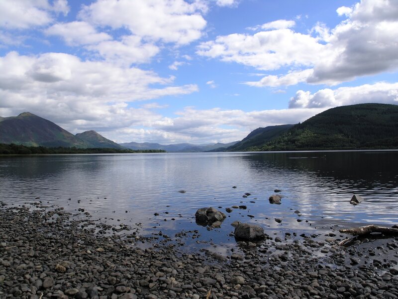 Lake with mountains in background