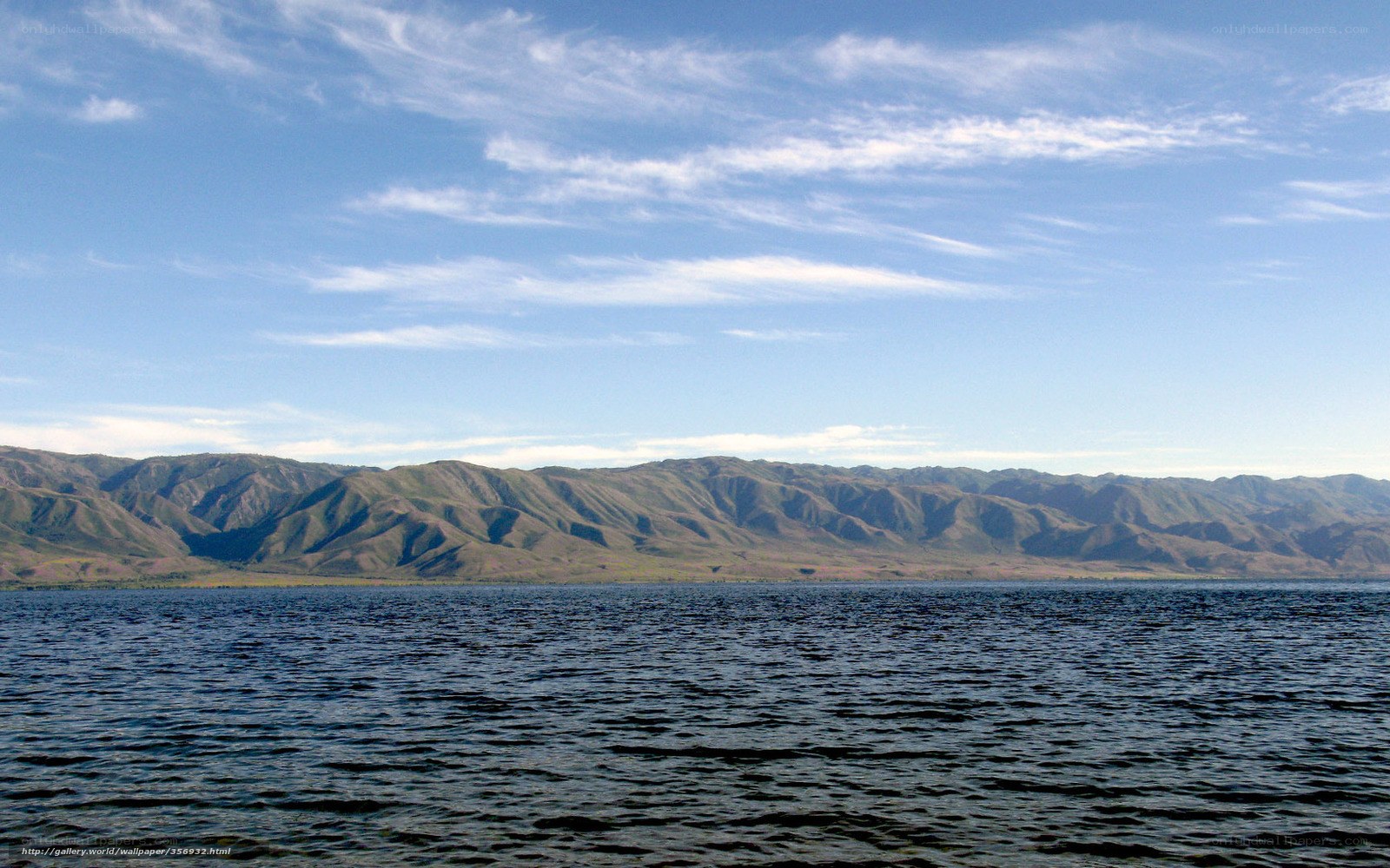 Lake with mountains in background