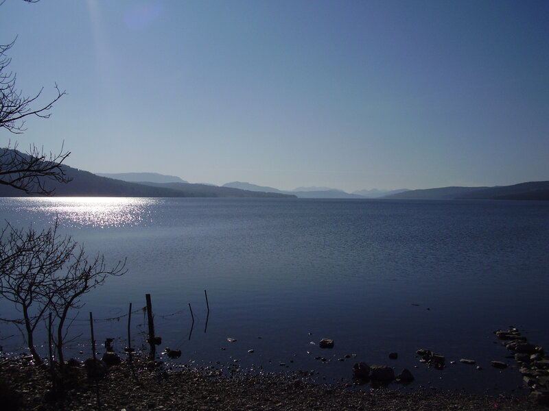 Lake with mountains in background