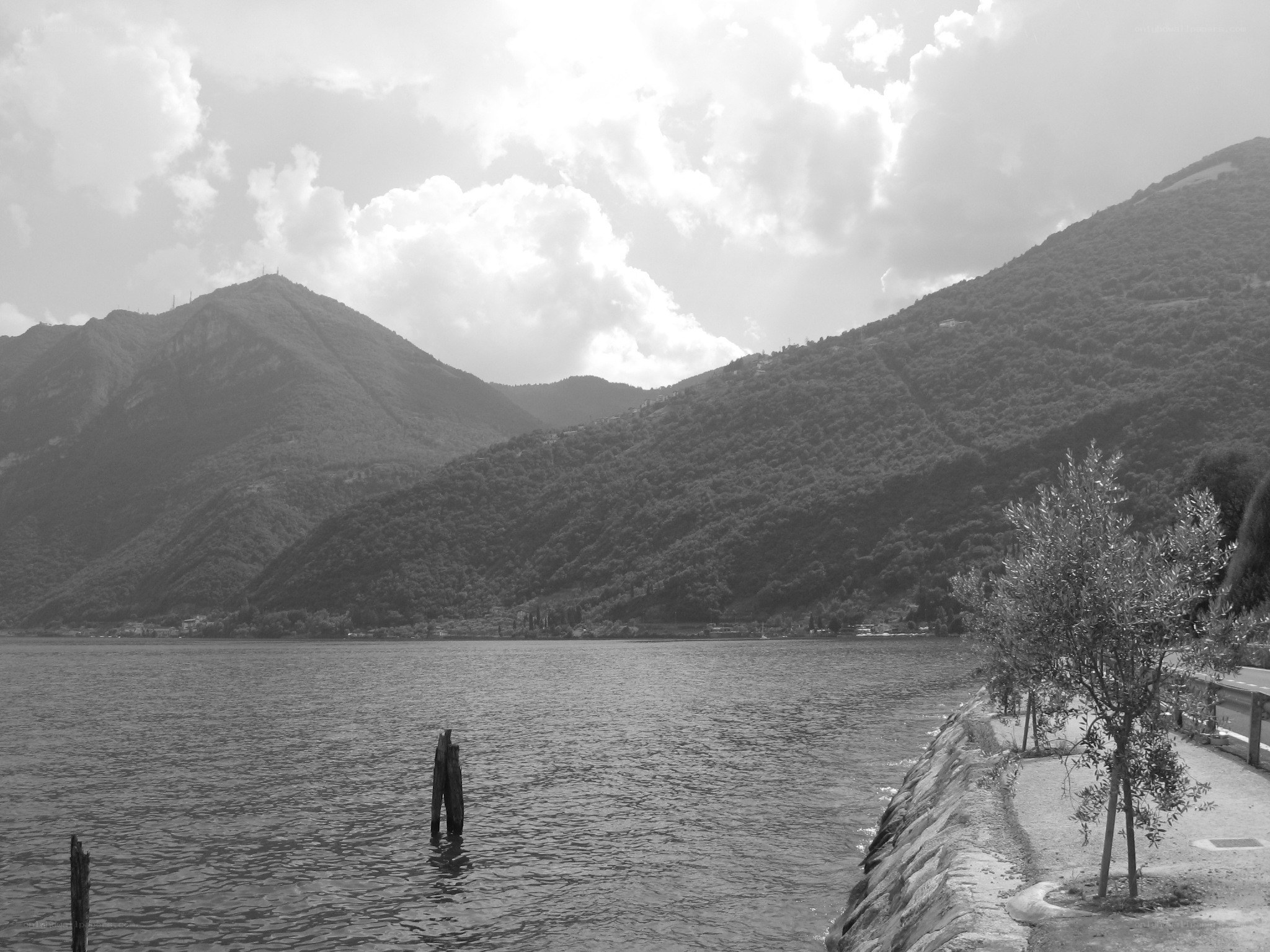 Lake with mountains in the background