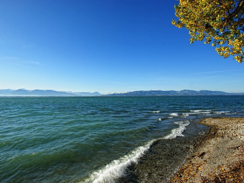 Lake with mountains in the distance