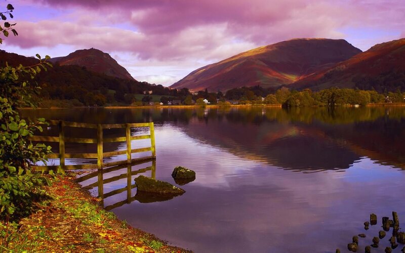 Lake with Mountains — Purple, Serene