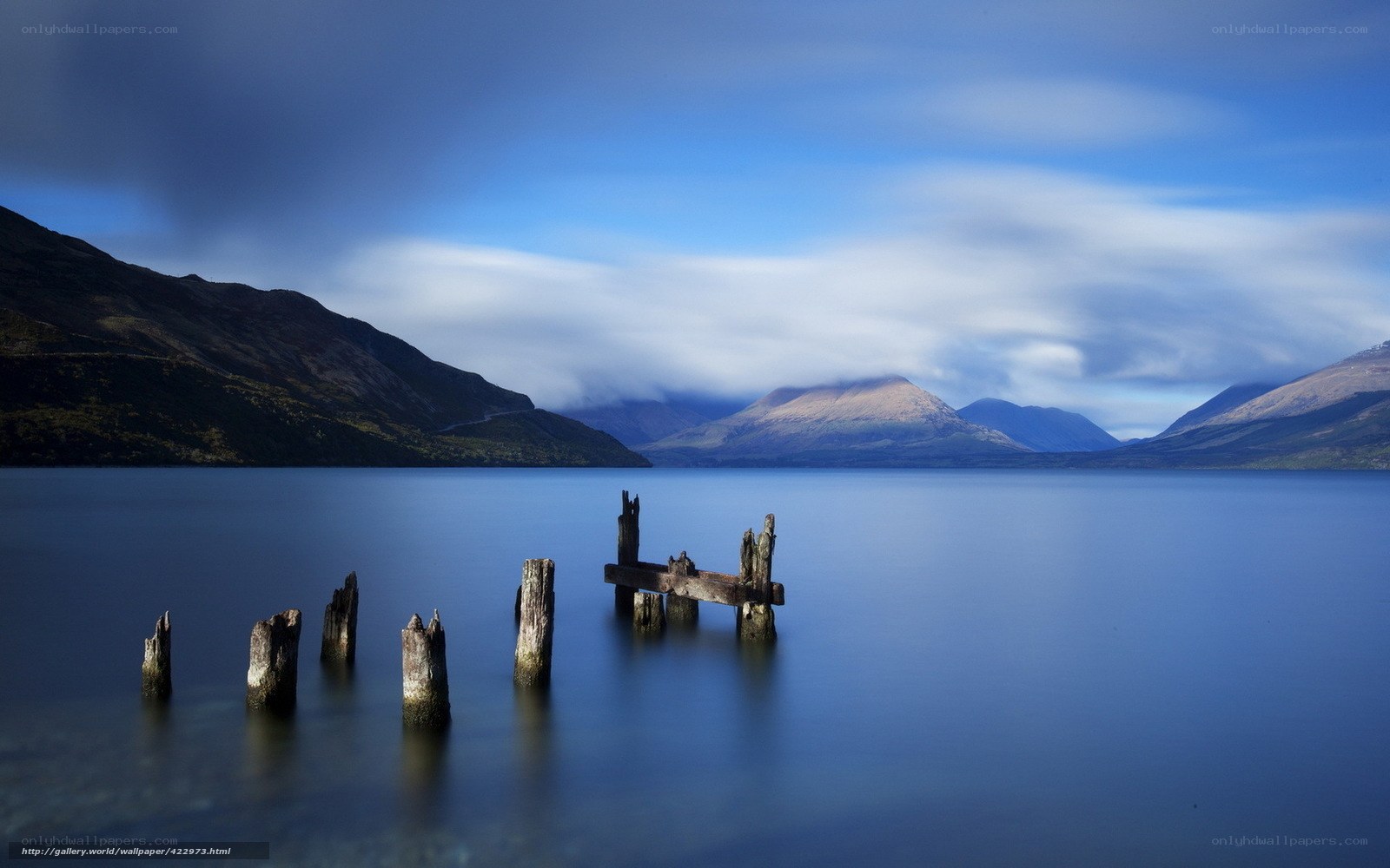Lake with old pier pilings
