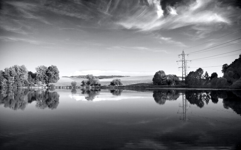 Lake with Power Lines