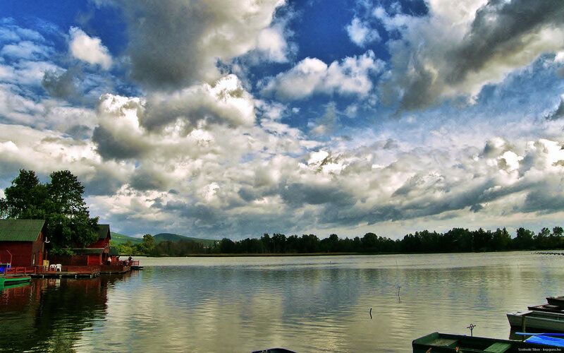 Lake with Red Buildings