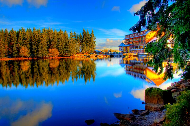 Lake with Resort Building