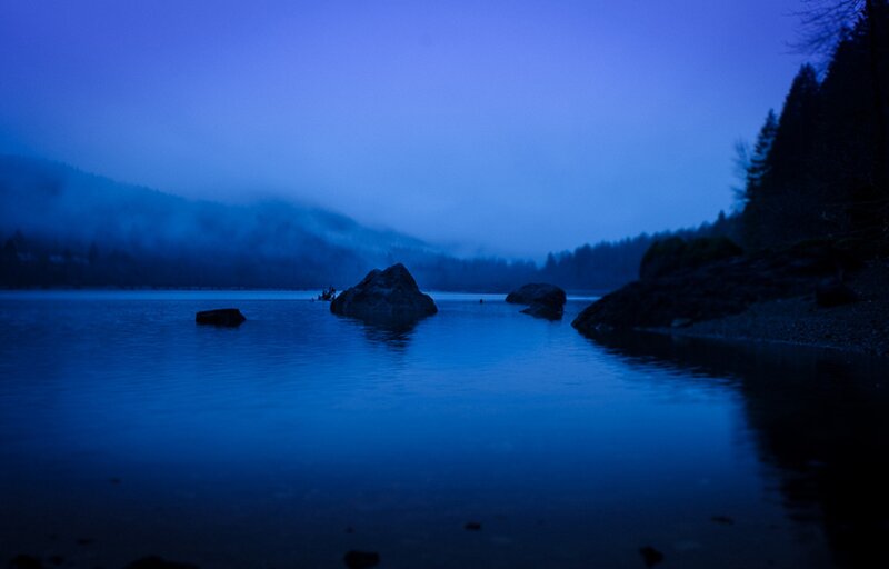 Lake with Rocks and Fog