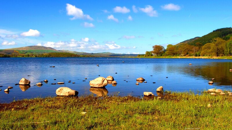 Lake with Rocks and Hills — Blue