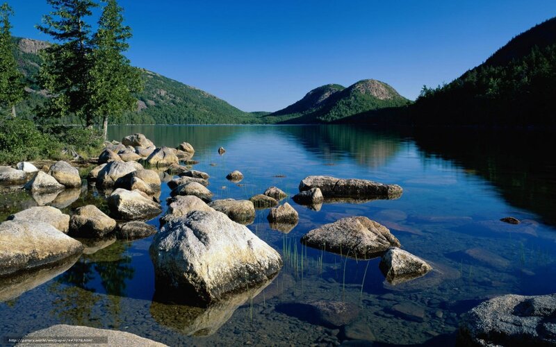 Lake with Rocks and Mountains — Blue, Serene, Afternoon, Photograph