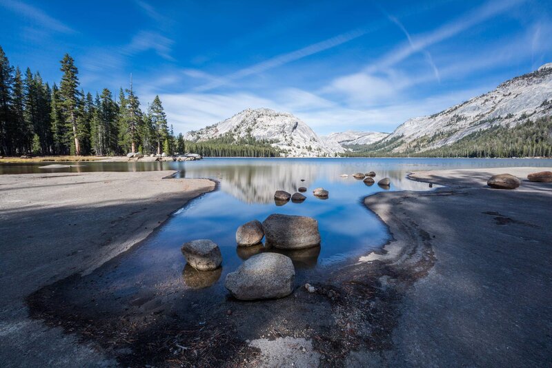 Lake with Rocks and Mountains — Blue, Serene, Afternoon