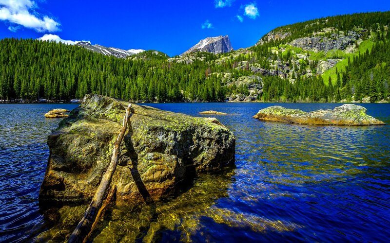 Lake with Rocks and Mountains — Blue, Serene, Summer