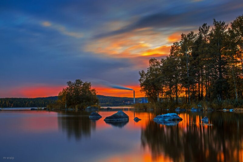 Lake with Rocks and Trees — Blue, Dramatic