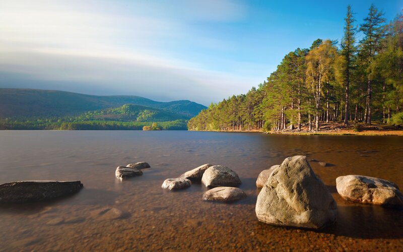 Lake with Rocks and Trees — Blue, Serene