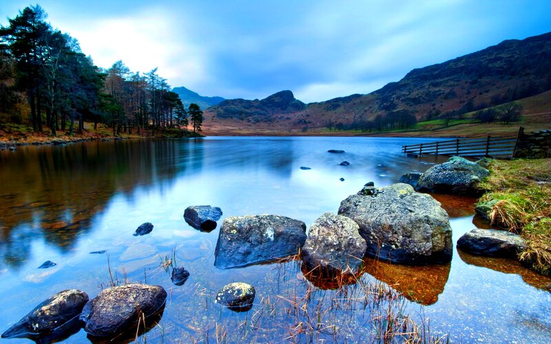 Lake with Rocks and Trees — Blue