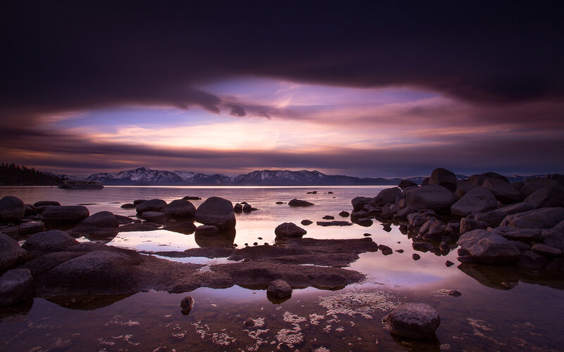 Lake with Rocks at Dusk