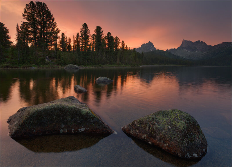 Lake with Rocks at Sunset — Orange