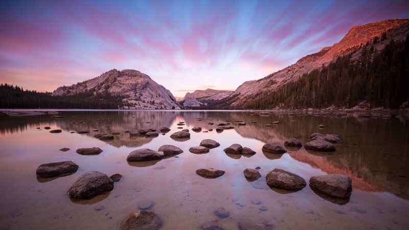 Lake with Rocks at Sunset — Purple
