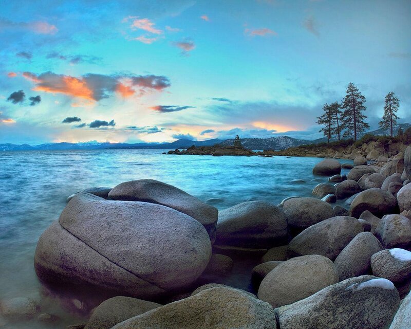 Lake with Rocks at Sunset