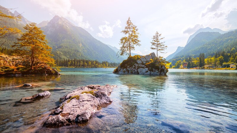 Lake with Rocky Islands — Blue