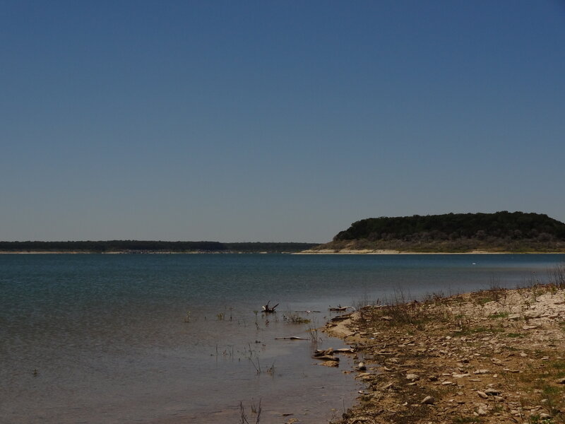 Lake with Rocky Shore — Blue, Calm, Afternoon, Photograph
