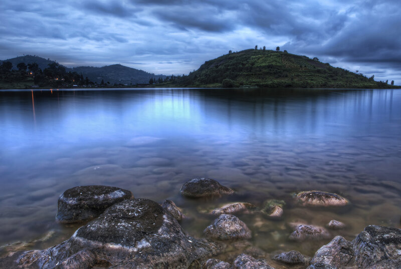Lake with Rocky Shore — Blue, Dramatic