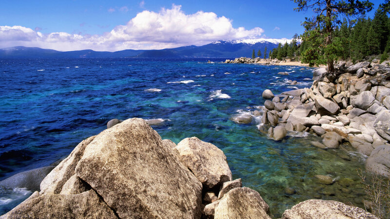 Lake with Rocky Shore — Blue, Serene, Afternoon, Photograph, Mountains