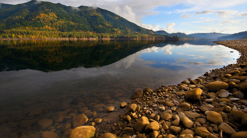 Lake with Rocky Shore — Blue, Serene, Autumn