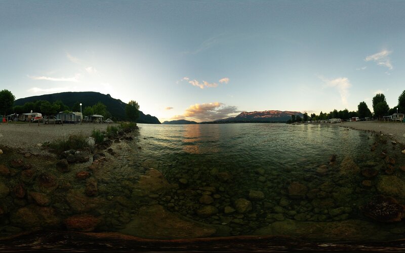 Lake with Rocky Shore — Blue, Serene, Sunset, Photograph, Mountains, Camping Area