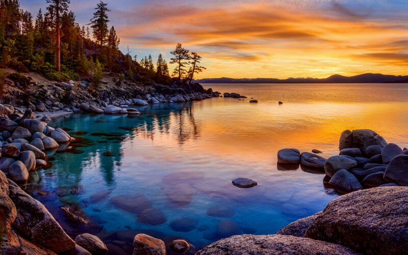 Lake with Rocky Shore — Orange