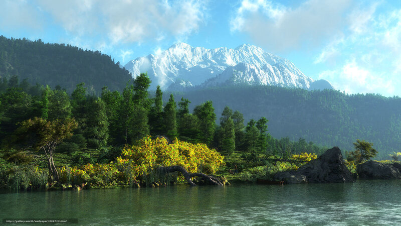 Lake with Snow-capped Mountain — Green