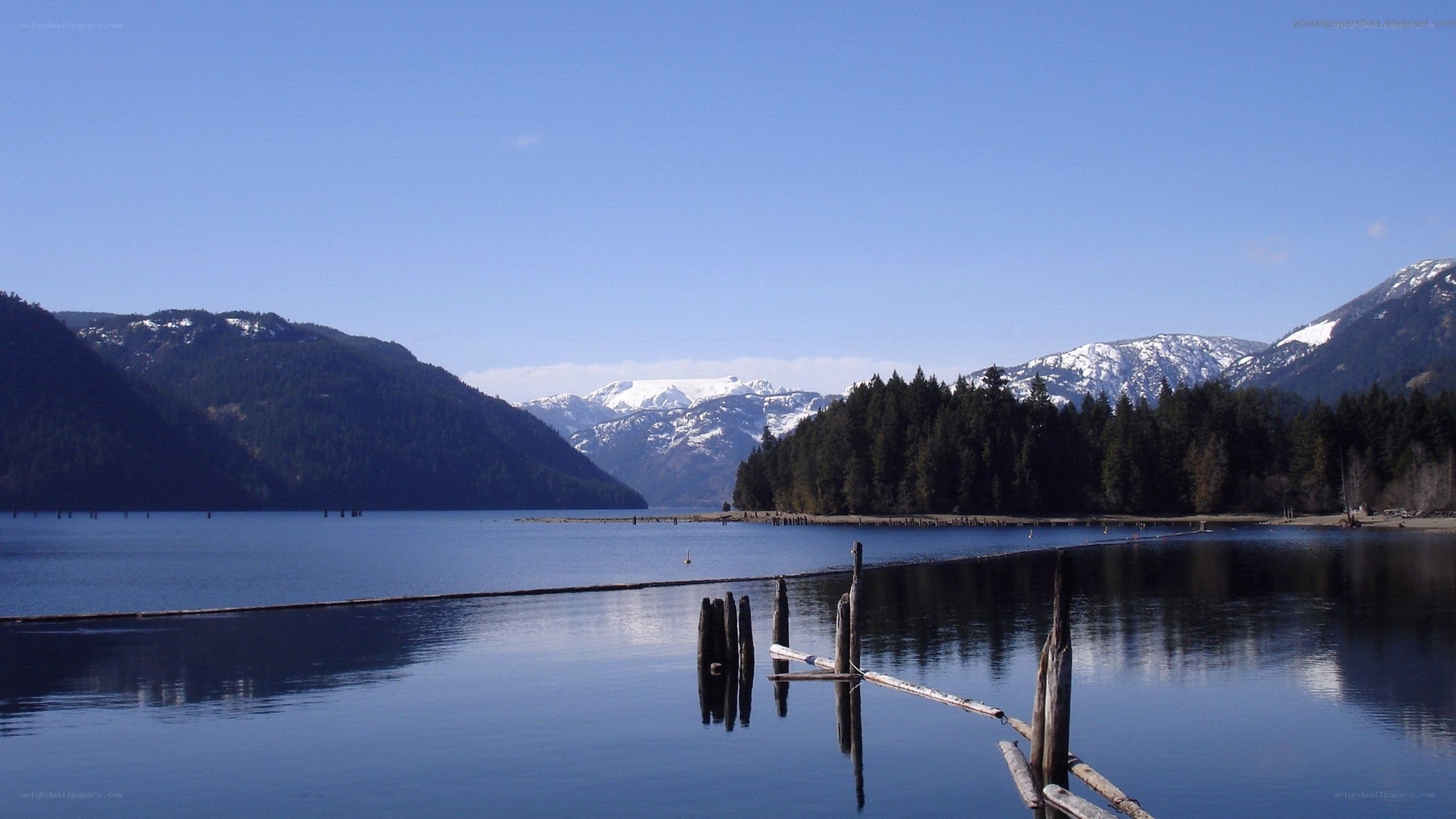 Lake with snow-capped mountains