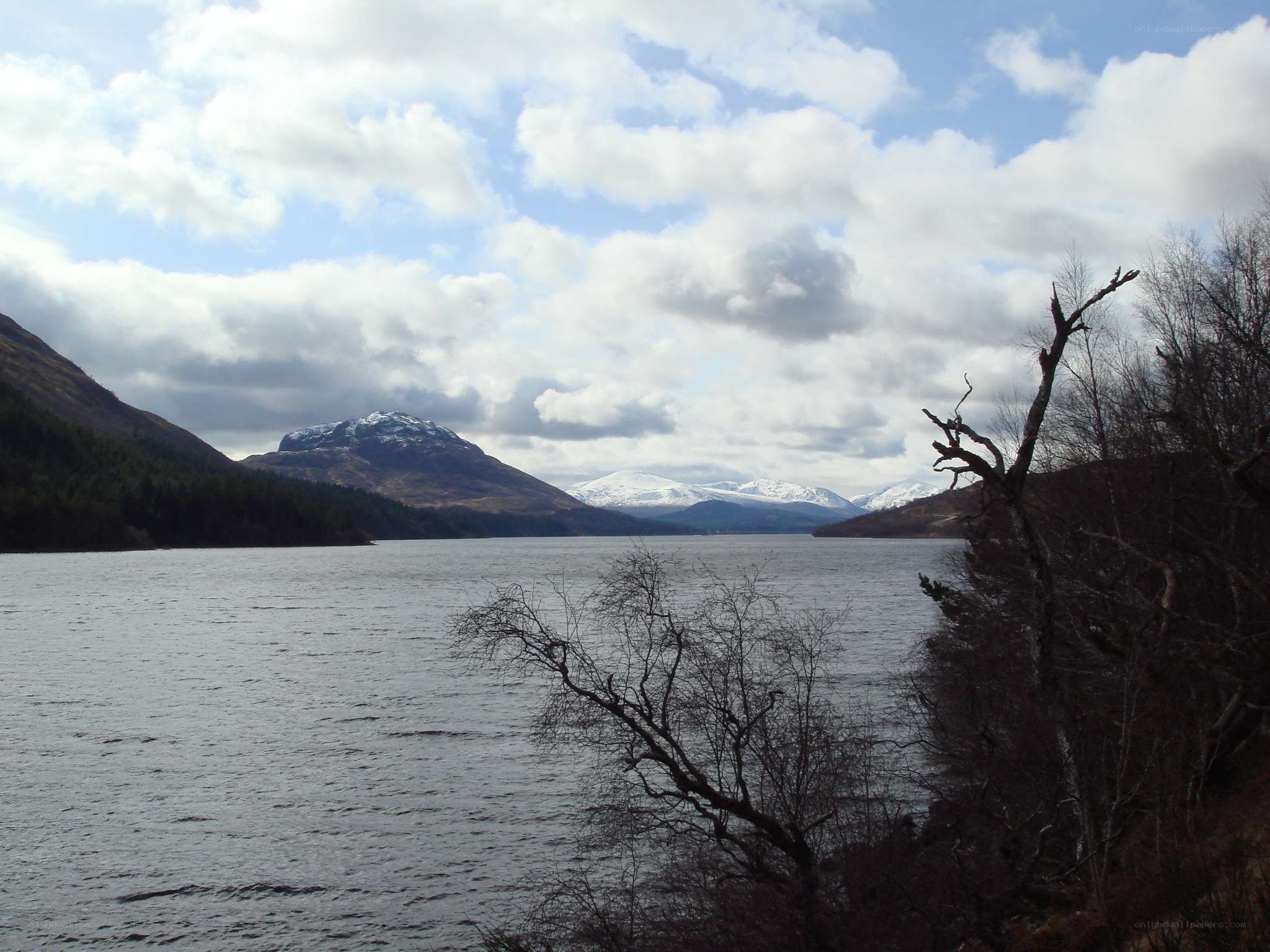 Lake with snow-capped mountains